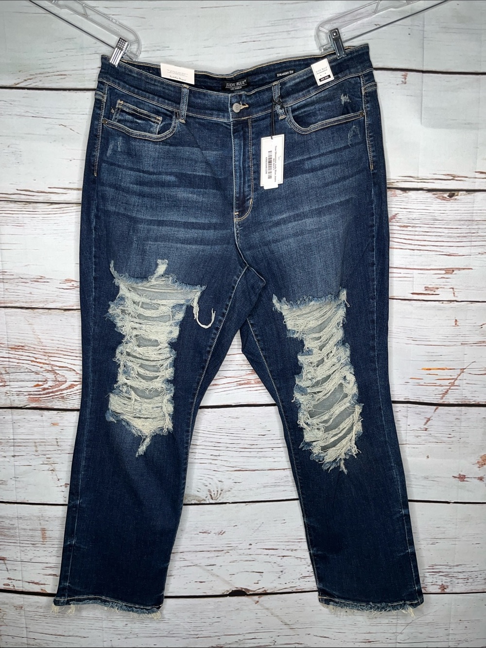Judy Blue NWT Size 22W Dark Blue Denim Distressed Mid Rise Straight Fit Jeans
